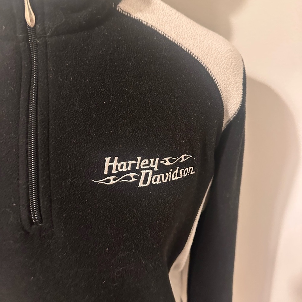 Harley Davidson Black and Cream Half-Zip Pullover Size Large - Picture 2 of 8